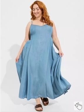 Torrid Sz 1 Light Blue Chambray Maxi Dress with Spaghetti Straps
